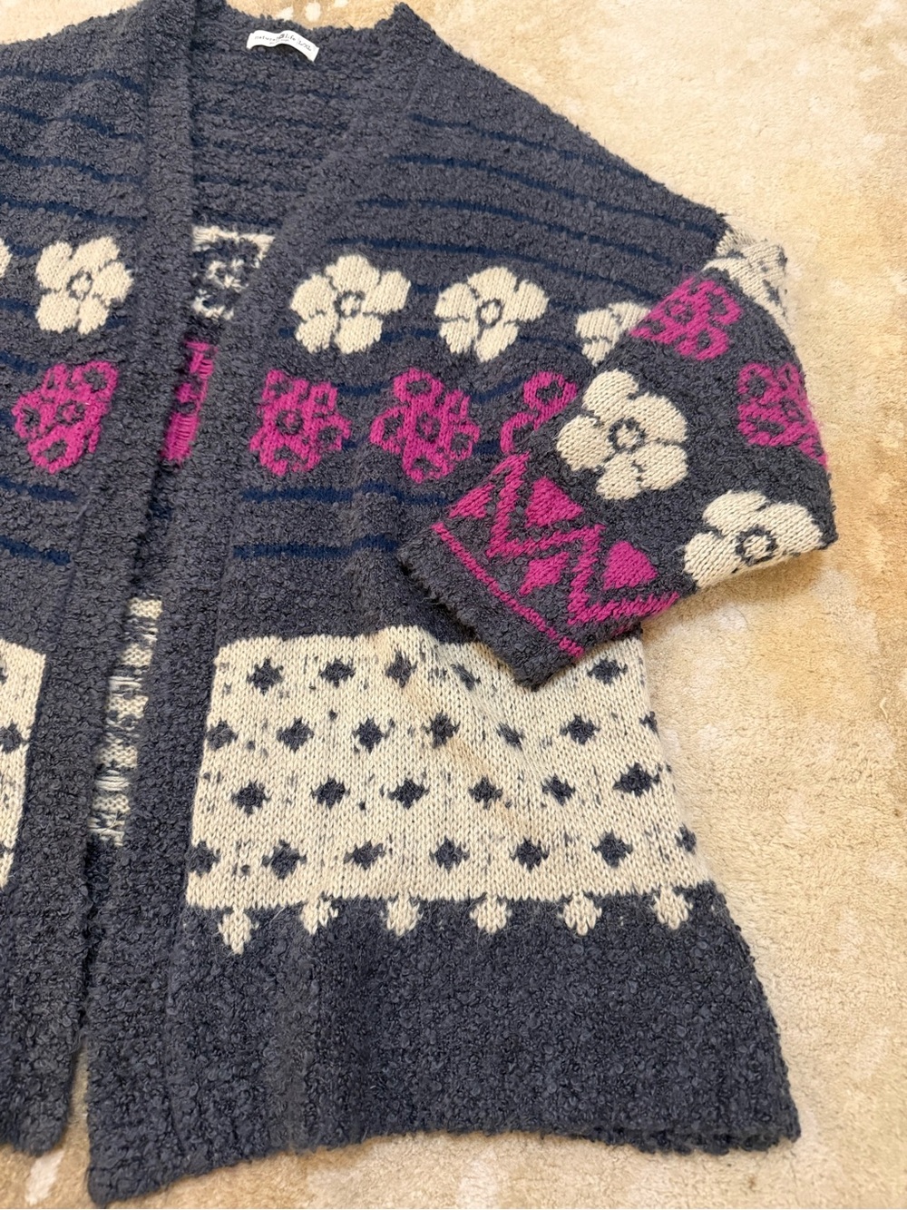 NATURAL LIFE Charcoal Floral Patterned Cardigan with Cream and Magenta Accents - Picture 7 of 9